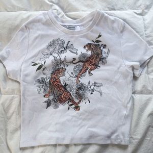 White Cropped Tiger Shirt